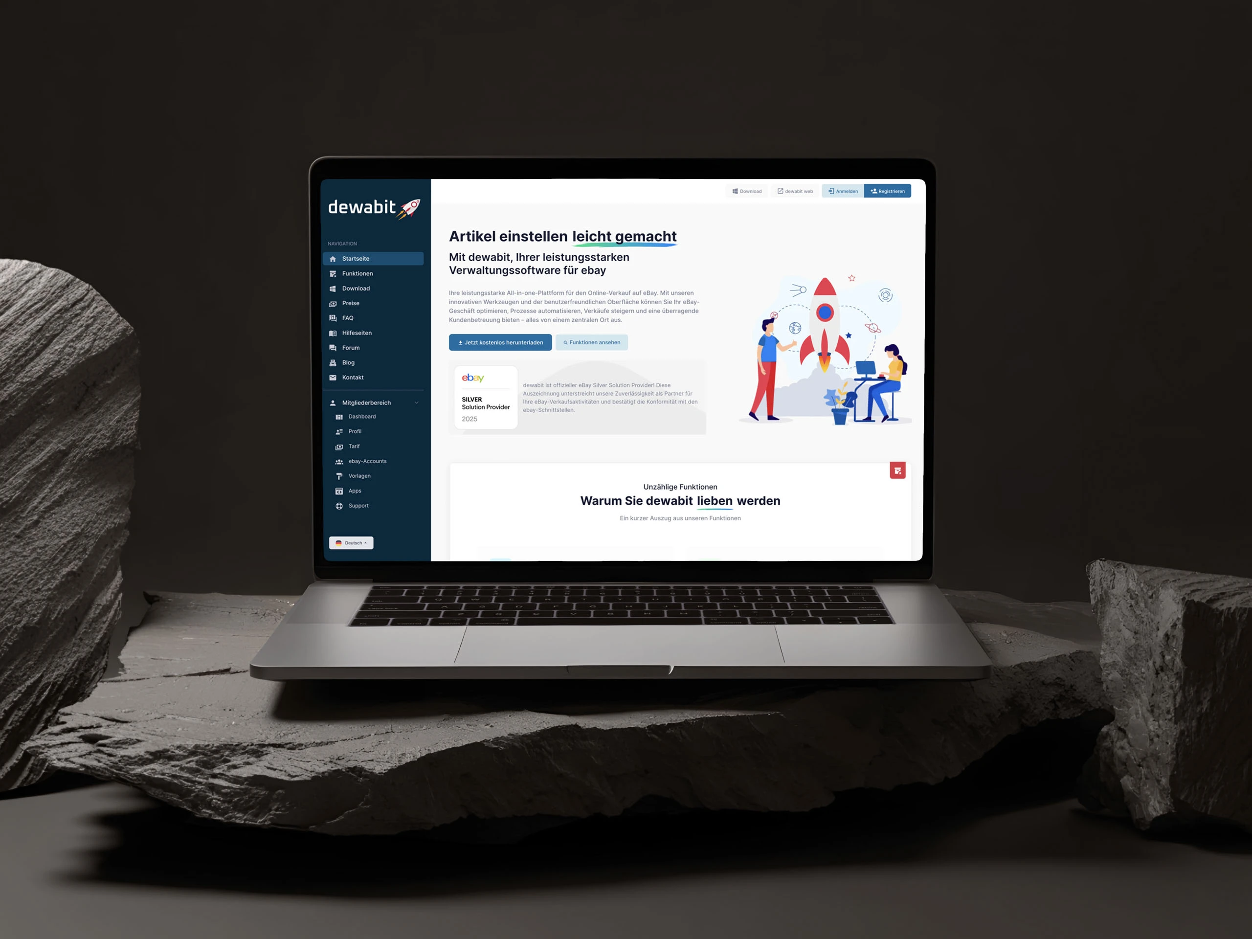 Screenshot dewabit app auf Notebook